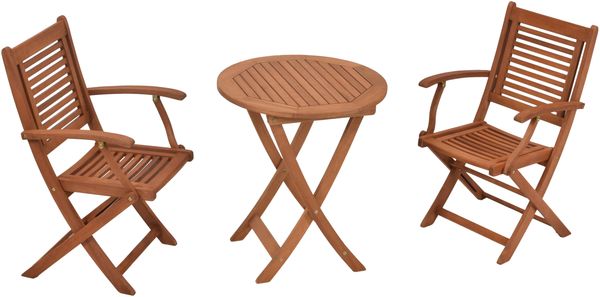 Madrid Gartenmöbel Set 3tlg, 2 Klappsessel, Klapptisch rund 65 cm