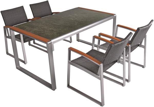 Garten-Sitzgruppe EMMY 5-tlg. - Kunststoff, Braun | Gartenmöbel-Set Gartengarnitur Garten-Essgruppe mit Stühlen und Esstisch