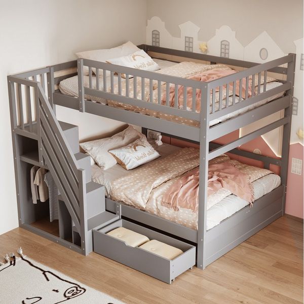 REDOM Etagenbett mit sicherer Treppenaufbewahrung, Kinderbett aus Massivholz (Holzbett, Kinder & Jugendliche, 140x200 cm), Inklusive Matratze