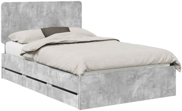 vidaXL Bettrahmen mit Kopfteil Beton Grau 135 x 190 cm Ingenieurs Holz 3412605