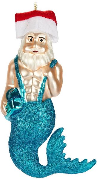 BRUBAKER Weihnachtsbaumkugel Meerjungmann - Handbemalte Weihnachtskugel aus Glas (1 St), - 14 cm Baumkugel Unterwasser Weihnachtsmann mit Sixpack