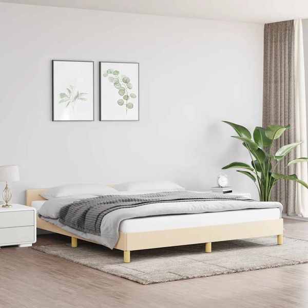 Bettgestell, Doppelbett ohne Matratze Creme 160x200 cm Stoff