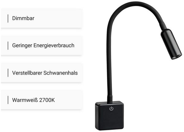 SEBSON LED Steckdosenleuchte LED Steckdosenlampe dimmbar und flexibel - 4W 230lm neutralweiß, LED fest integriert, neutralweiß