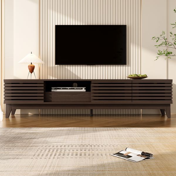 TV-Schrank Vintage mit 3 Lamellentüren & Schublade, Holzoptik, 170x35x40 cm