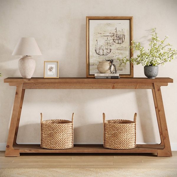 Tribesigns Konsolentisch 160 cm Eingangstisch, 2-stufiger Sofatisch, Flurtisch aus Massivholz