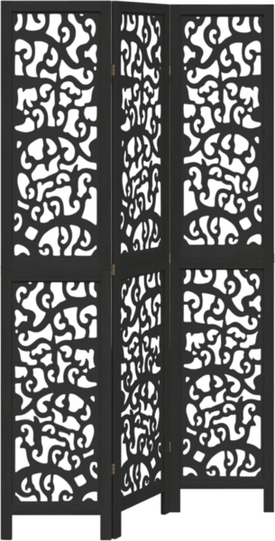 vidaXL 3-tlg. Paravent Schwarz Massivholz Paulownia 358751