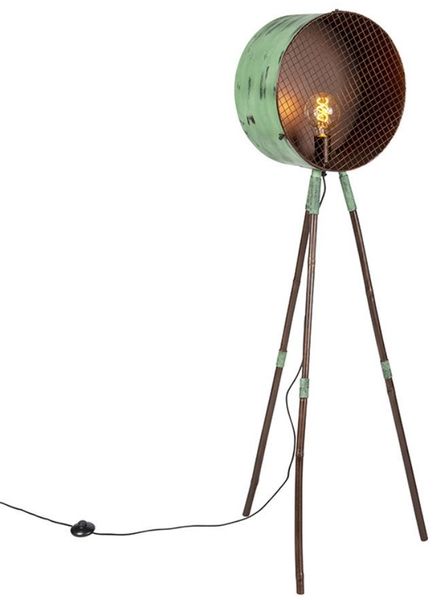 Qazqa Stehlampe Barrel, ohne Leuchtmittel, Warmweiß, QAZQA Stehlampe, e27, Grün, Stahl, Retro