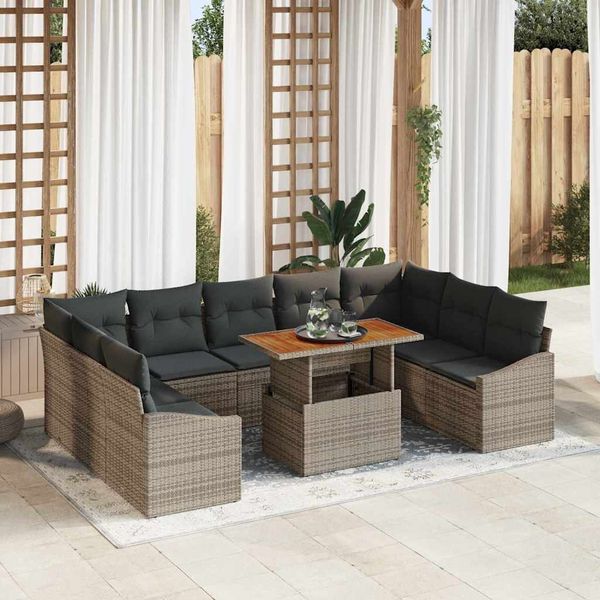 vidaXL Garten Essgruppe mit Kissen 10 pcs Grau und Braun 3349880