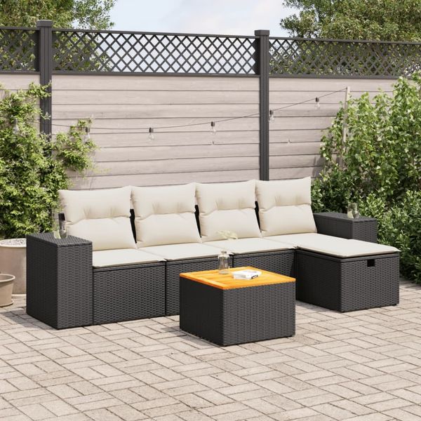 vidaXL 6-tlg. Garten-Sofagarnitur mit Kissen Schwarz Poly Rattan 3325864
