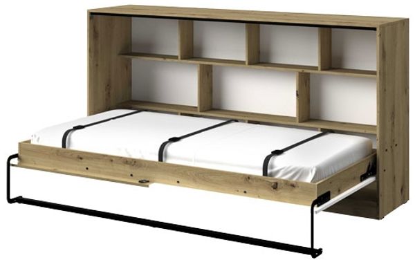 Schrankbett Nero Einzelbett 90x200 cm horizontal artisan eiche weiß matt
