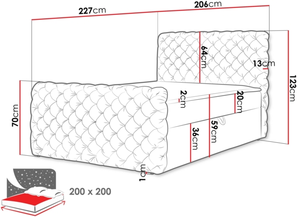 Boxspringbett Serrula Lux, Gelb, 200x200 cm Bild 4