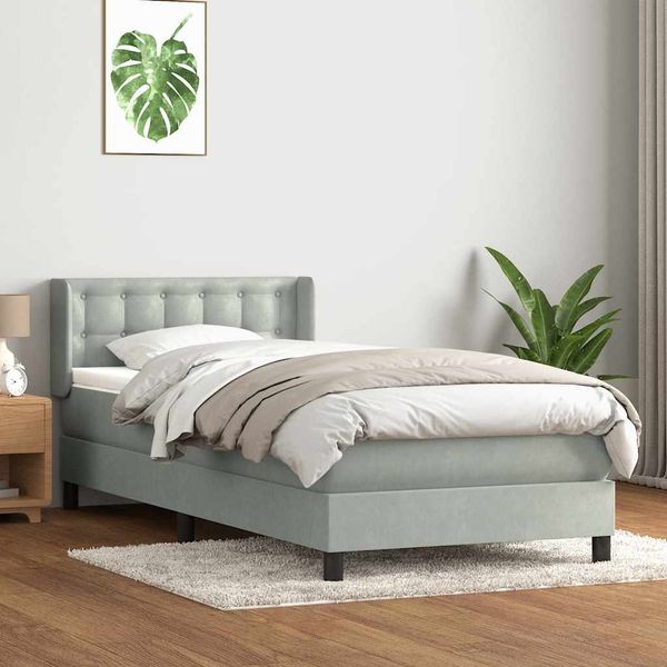 vidaXL Boxspringbett mit Matratze Hellgrau 90x210 cm Samt 3318435