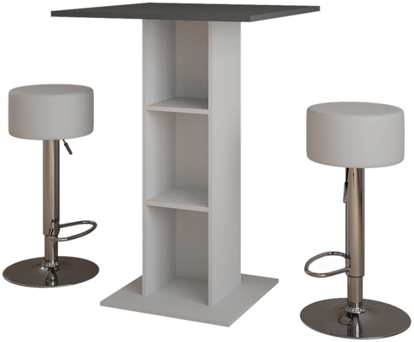 Bartisch-Set Repose Beton/Weiß 75 x 75 cm mit 2 Barhockern Vicco