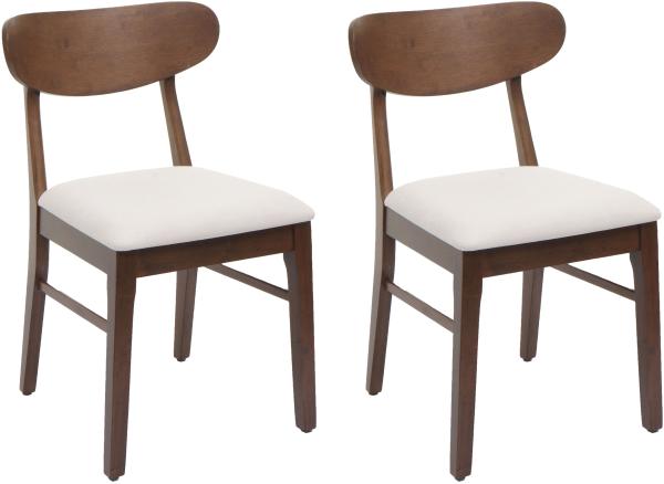 2er-Set Esszimmerstuhl HWC-M59, Küchenstuhl Stuhl, Stoff/Textil Massiv-Holz ~ dunkles Gestell, creme