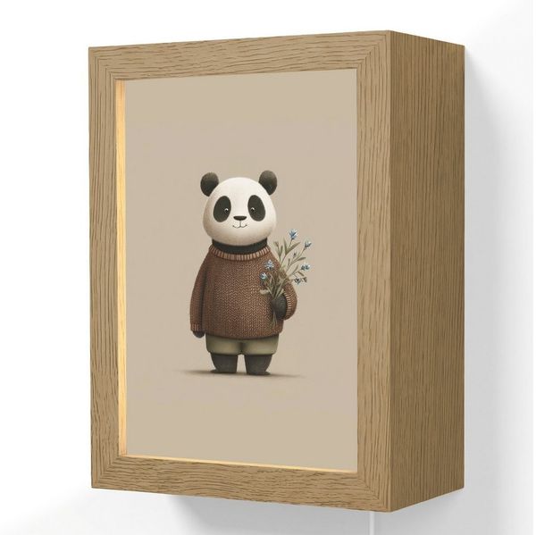 OnlyWow Wandleuchte Lightbox Panda - Blaue Blumen - Sanftheit - Jungen, Dimmbar, Farbwechsel, LED, Warmweiß, Kaltweiß, Neutralweiß Einstellbar, Wandlampe Innen, Dimmbar, mit Kabel, LED, Beleuchtung, Kinderzimmer