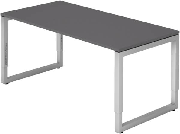 bümö höhenverstellbarer Schreibtisch R-Serie 160x80 cm in graphit, Gestell in Silber - PC Tisch für's Büro manuell höhenverstellbar, Computertisch verstellbar, RS-16-G-S