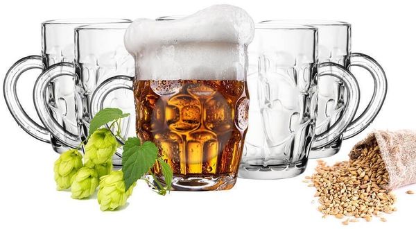 Sendez Bierglas 6 Biergläser mit Henkel 400ml Bierseidel Bierkrüge Bierglas Bierkrug, Glas