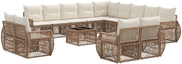 vidaXL Gartensofa-set 14 pcs Beige und Cremeweiß Poly-Rattan 3435603