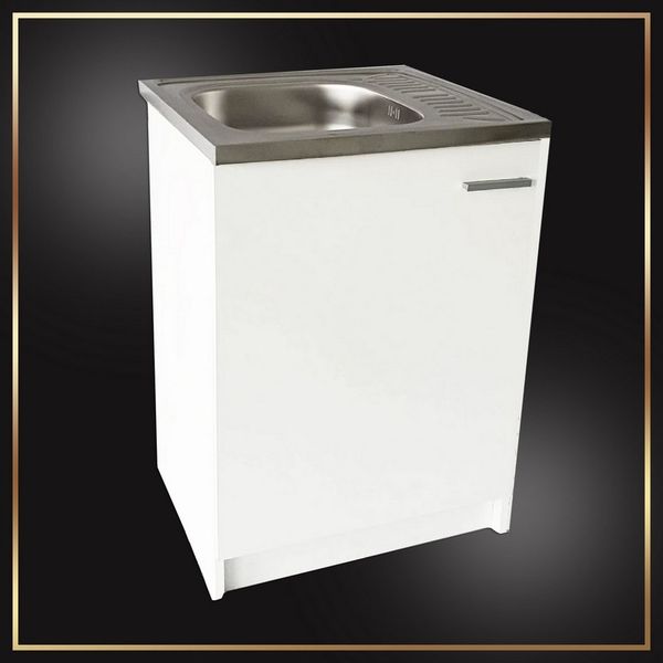 STAMAR Spülenschrank Küchenschrank 60cm Weiß Spüle Reversibel Flexarmatur Beige Siphon Standschrank 60cm Tiefe Geschirrspüler Komplett Montagefertig Set