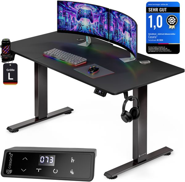 CASARIA® Höhenverstellbarer Gaming Schreibtisch L Carbon Optik