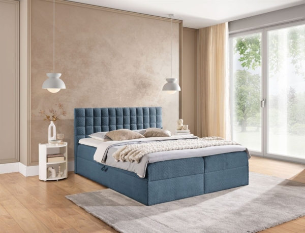 Boxspringbett Schlafzimmerbett TORIBO PREMIUM 120x220cm Stoff Coral Himmelblau