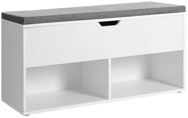 Vasagle Schuhbank mit 2 offenen Fächern, Holzspanplatte Weiß, 100 x 30 x 48 cm