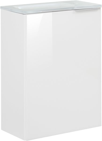 FACKELMANN SBC KARA Gäste WC Waschtisch Set 45 cm breit, Weiß, Waschbecken Glas Weiß, Türanschlag links