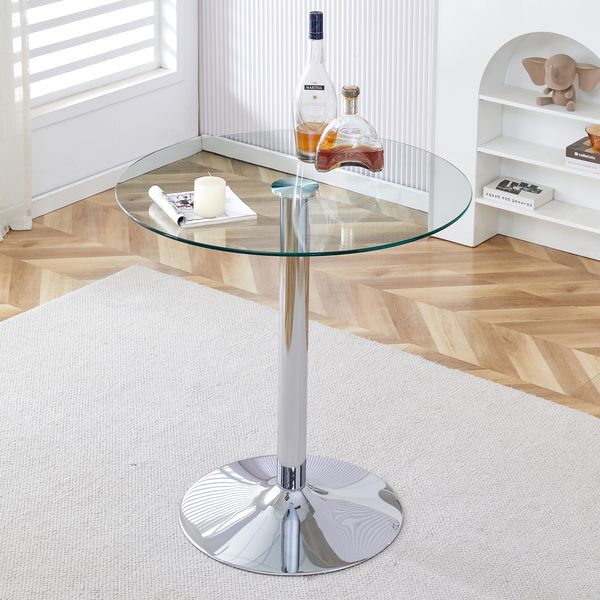 Bartisch Glas rund 89 cm Durchmesser Höhe 92 cm Beistelltisch Bar Tisch Metallfuß