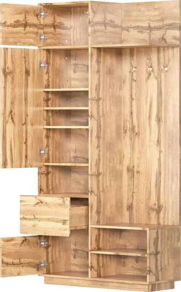 Flurgarderobe Kompakt mit Spiegel, Sitzbank & Schuhregal, Natur, 90x34,5x190 cm Bild 7