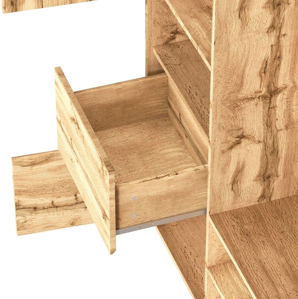 Flurgarderobe Kompakt mit Spiegel, Sitzbank & Schuhregal, Natur, 90x34,5x190 cm Bild 8