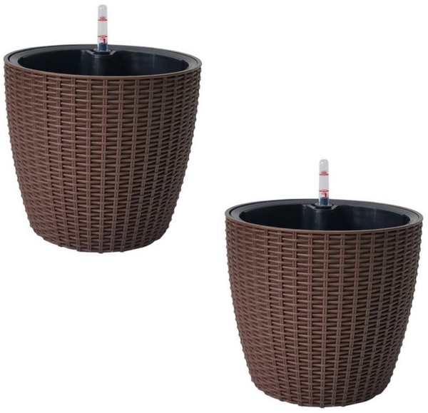 HTI-Living Blumentopf Blumentopf Hydro Ø 21 cm 2er Set Nessa Braun (Set, 2 St, 2 Hydrotöpfe), mit Wasserspeicher und Wasserstandsanzeiger