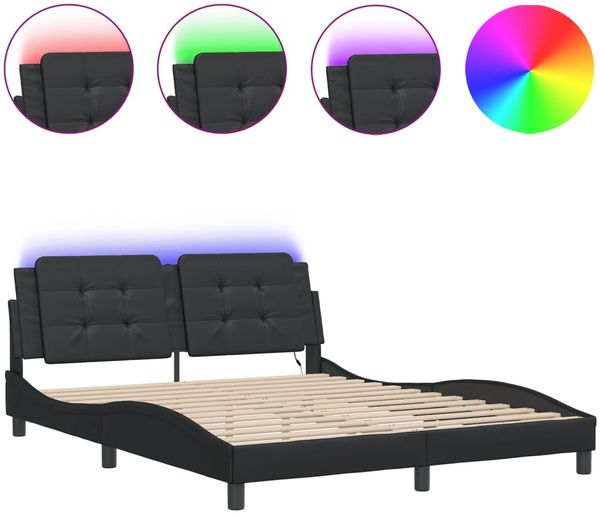 Doppelbett, Bettgestell Modernen mit LED ohne Matratze Schwarz 160x200 cm d1437e