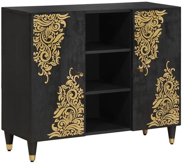 vidaXL Sideboard mit Regal Schwarz 90 x 33 x 75 cm Massivholz Mango 4018836