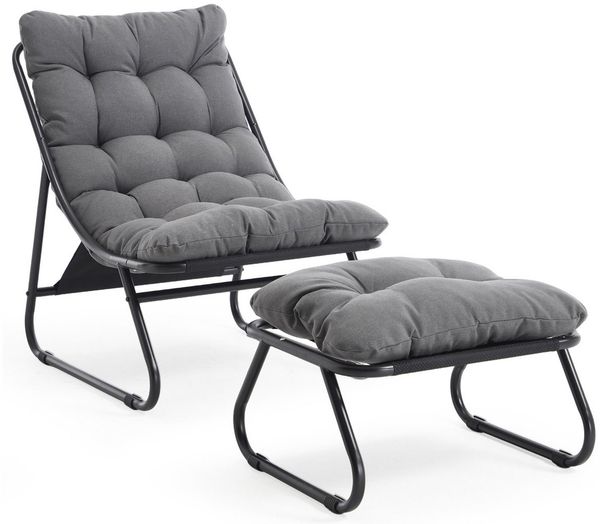 SeedWave Loungesessel mit Ottoman Liegestuhl Stahlgestell Gartenstuhl mit Trennbaren Pölster (bestehend aus Sessel und Hocker), Outdoor Terrassenstuhl für Garten usw. Außenbereich