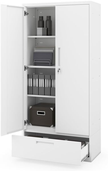 Jan Nowak Aktenschrank Metall mit Schublade 30 cm, abschließbarer Büroschrank aus Stahl, höhenverstellbare Fachböden, Stabiler Stahlschrank 185 x 90 x 40 cm Weiß