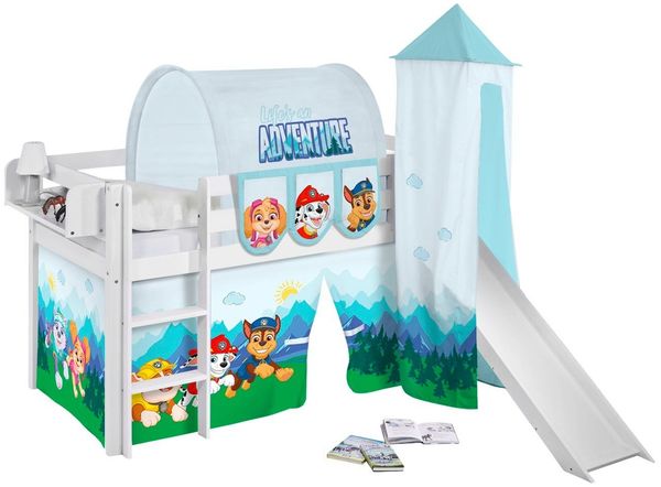 Lilokids Kinderbett Hochbett JELLE mit Vorhang & Turm PAW PATROL 190x90cm