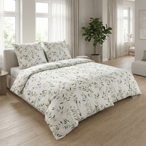 Janine Bettwäsche Edel Baumwolle, Flanell, 2 teilig, Pflanzen in braun, grün Farbtönen