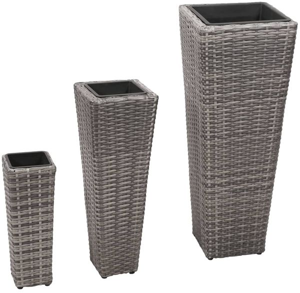 3-tlg. Garten-Hochbeet Blumentopf Poly Rattan Grau