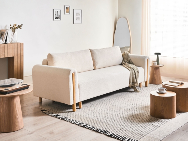 Schlafsofa 3-Sitzer KVAM Bouclé Cremeweiß mit Stauraum Bild 3