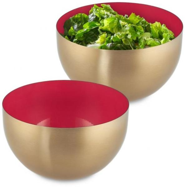 2 x Salatschüssel Edelstahl rot-gold