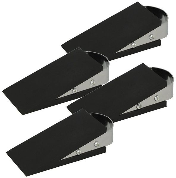 Westcott Türstopper in Keilform Schwarz 4 Stück | Gummi Türstopper mit Edelstahl Griff | Rutschfeste Unterfläche | Passend für alle Türen und Böden | 12cm x 5cm x 3cm | E-19000 00