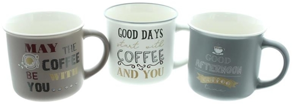 3x Tasse "Coffee" Kaffeetassse aus Porzellan mit Spruch, große Kaffee Becher, 350 ml