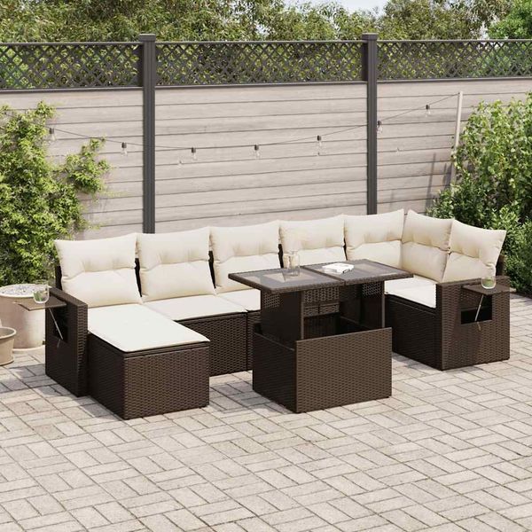 vidaXL 8-tlg. Garten-Sofagarnitur mit Kissen Braun Poly Rattan 3326524