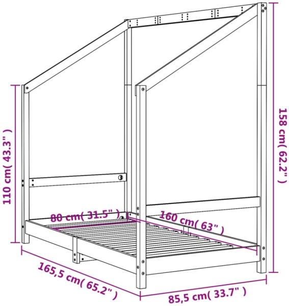 vidaXL Kinderbett Schwarz 80x160 cm Massivholz Kiefer 835711 Bild 8