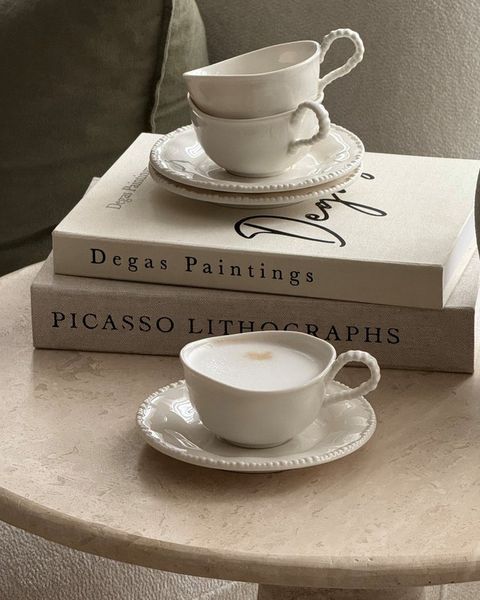 EKA Kaffeeservice Pearl White Kaffeetassen Set (12-tlg), 6 Personen, Porzellan