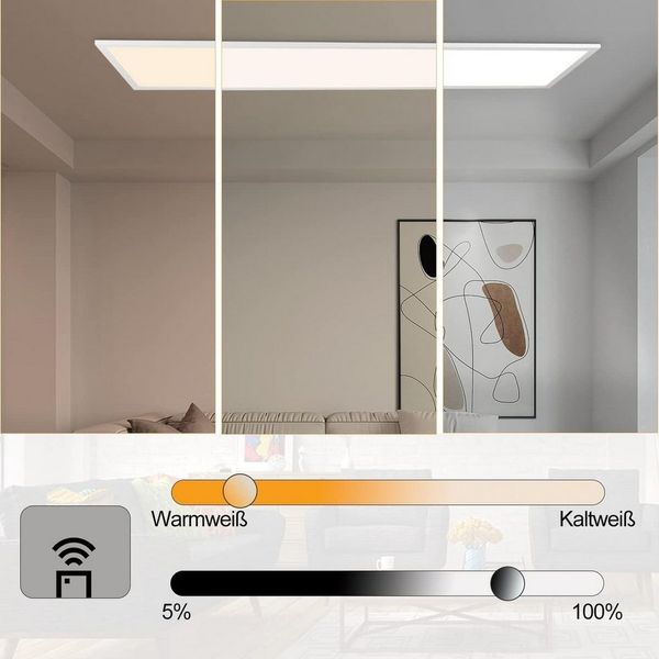 Nettlife LED Panel Deckenleuchte Weiß 120x15 cm Dimmbar mit Fernbedienung 42W/48W, LED fest integriert, Warmweiß, Neutralweiß, Kaltweiß, für Wohnzimmer Schlafzimmer Küche Büro flur