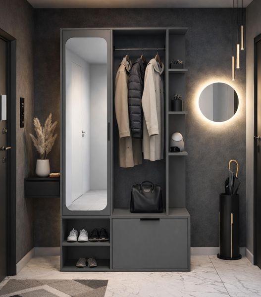 AX LIVING Garderobe Nemrut Grau mit Spiegel – Flurmöbel mit Stauraum