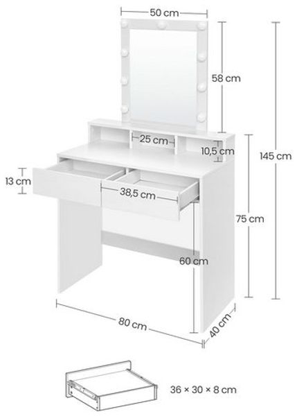 VASAGLE Schminktisch mit LED-Beleuchtung, einstellbare Helligkeit, modern Bild 3