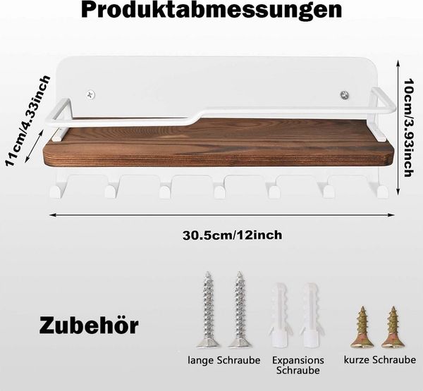 TUWENA Wandhaken Schlüsselbrett Holz mit Ablage, Schlüsselablage Wand mit 7 Haken, Schlüsselbrett Organizer für Eingang, Flur, Schlafzimmer, Wohnzimmer