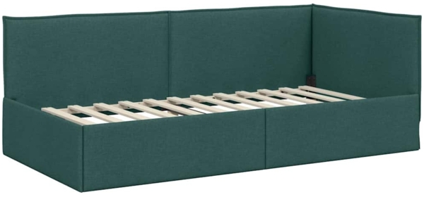 vidaXL Eckbettgestell mit Kopfteil Dunkelgrün 100 cm x 200 cm Stoff 42016459